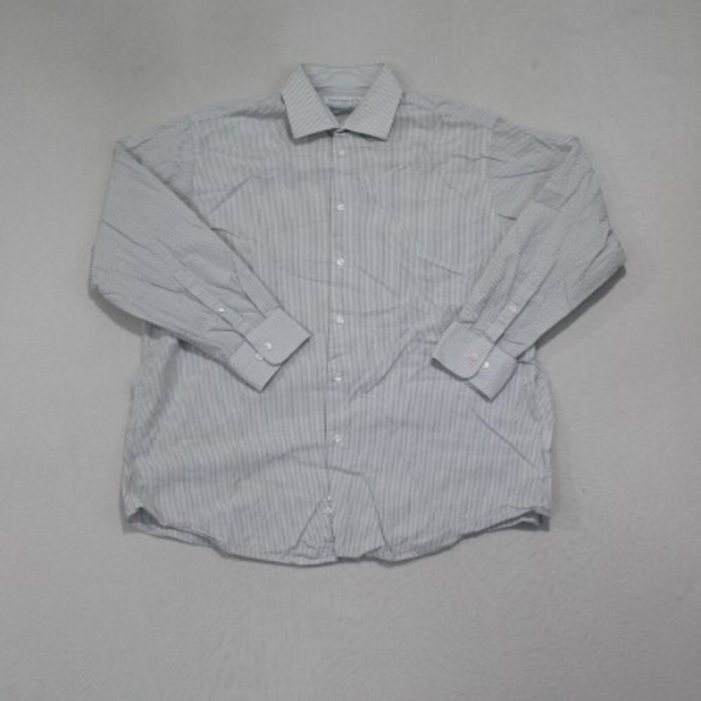 Calvin Klein & Co Men White Shirt Button Up Striped Regular Fit Size Large